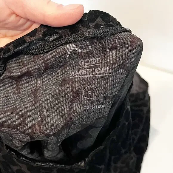 Good American The Wilder One Semi Sheer Leopard Print Long Sleeve Bodysuit Black - Picture 4 of 5